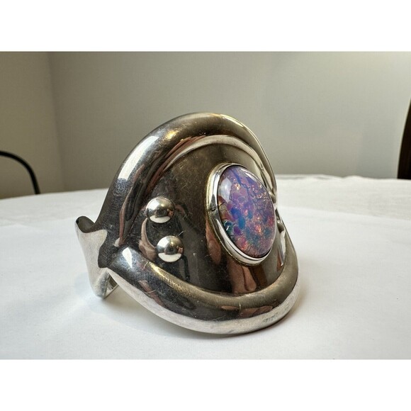 Opal Mexican Silver Dragons Breath Opal Cuff Bracelet - Picture 1 of 8